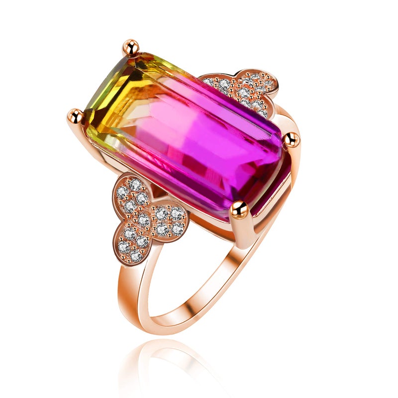 Uloveido Created Tourmaline Gemstone Rings18k Rose Gold Plated Ring with Big Rectangle Stone (size 6) RJ400 - Image 1